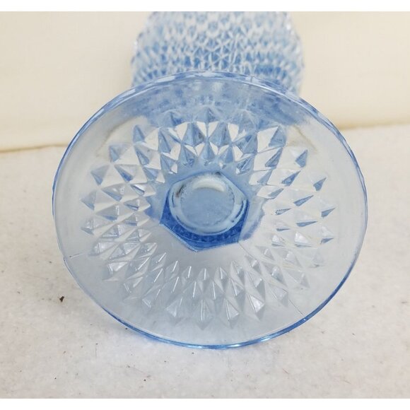 Indiana Glass Diamond Point Blue Pedestal Vase 8 in tall‎ Vtg - Picture 5 of 8